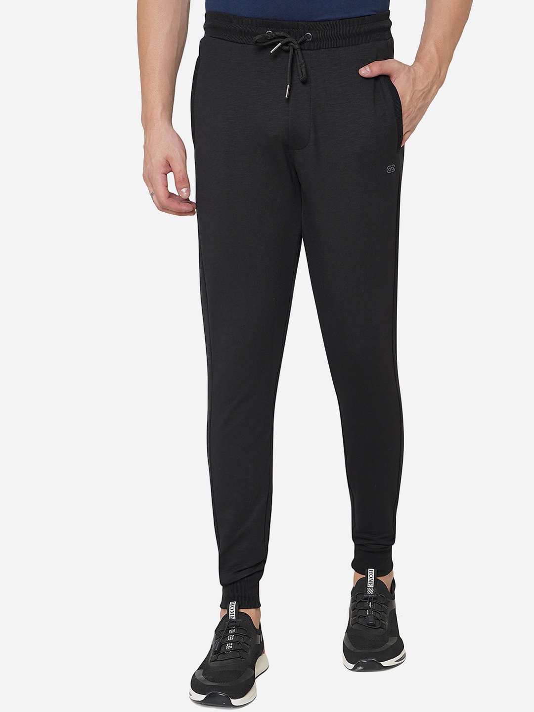 

JADE BLUE Men Black Slim-Fit Cotton Track Pant