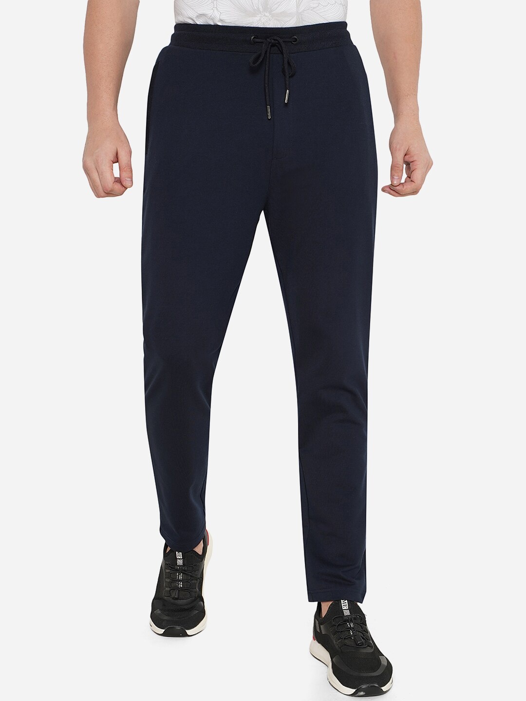 

JADE BLUE Men Navy Blue Cotton Solid Slim-Fit Track Pants