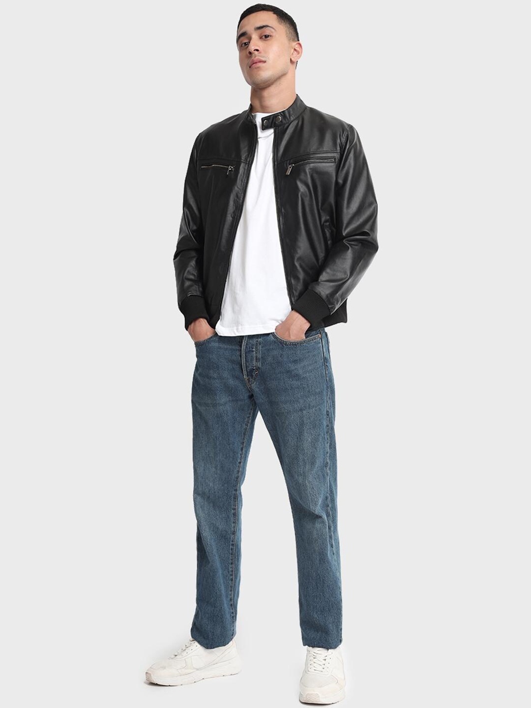 

Bewakoof Men Black Biker Jacket