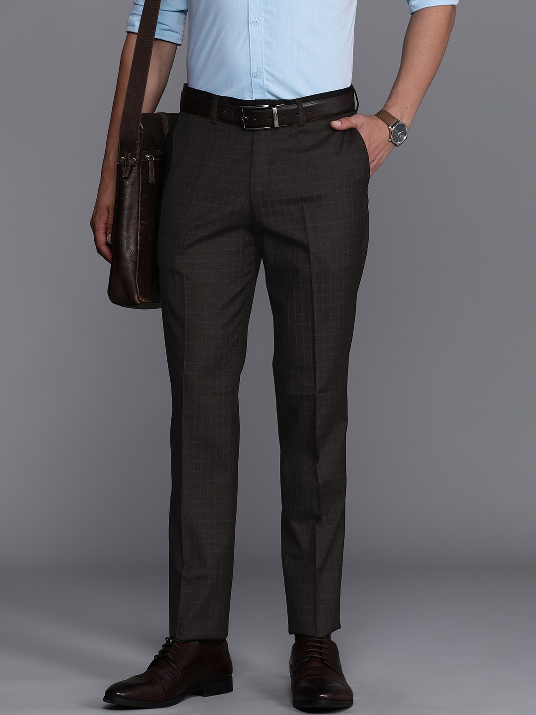 

SUITLTD Men Smart Checked Slim Fit Formal Trousers, Black