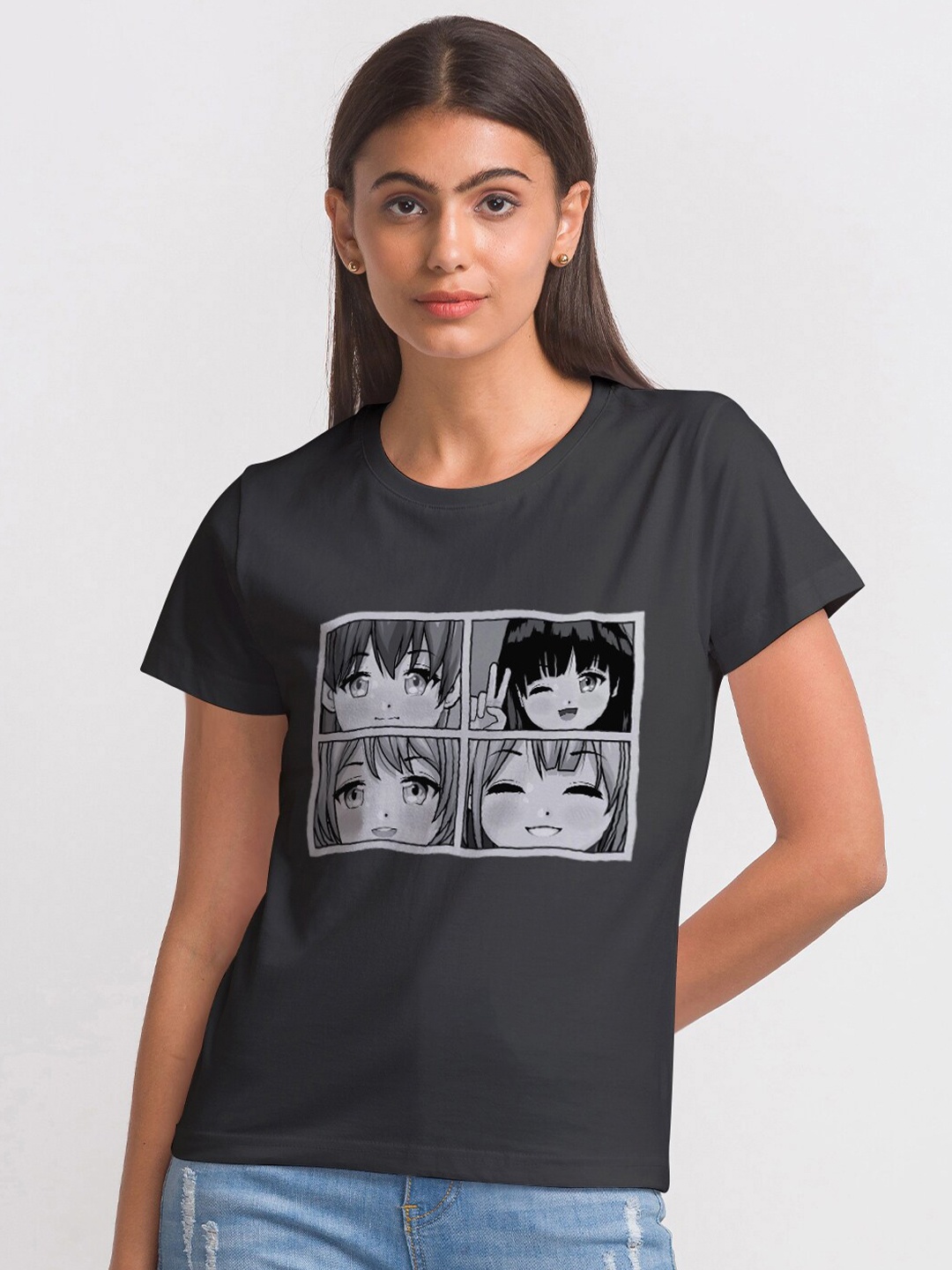 

FashionRack Women Black Printed Antimicrobial Cotton T-shirt
