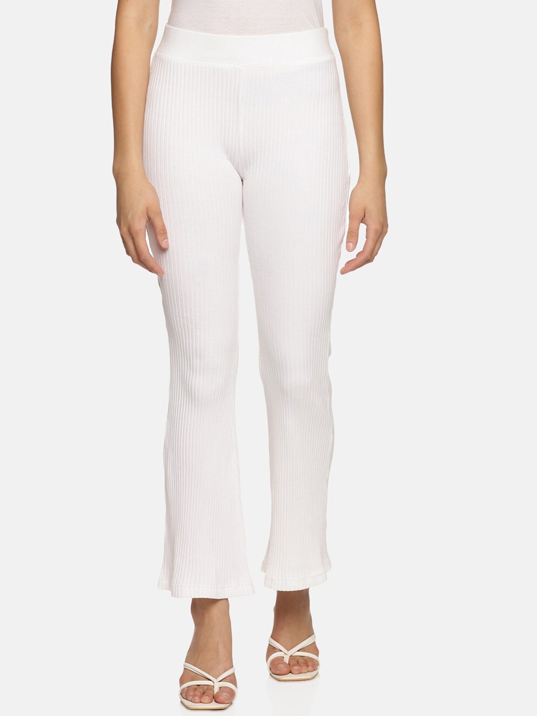 

ISU Women White Buddy Hug Skinny Fit High-Rise Trousers