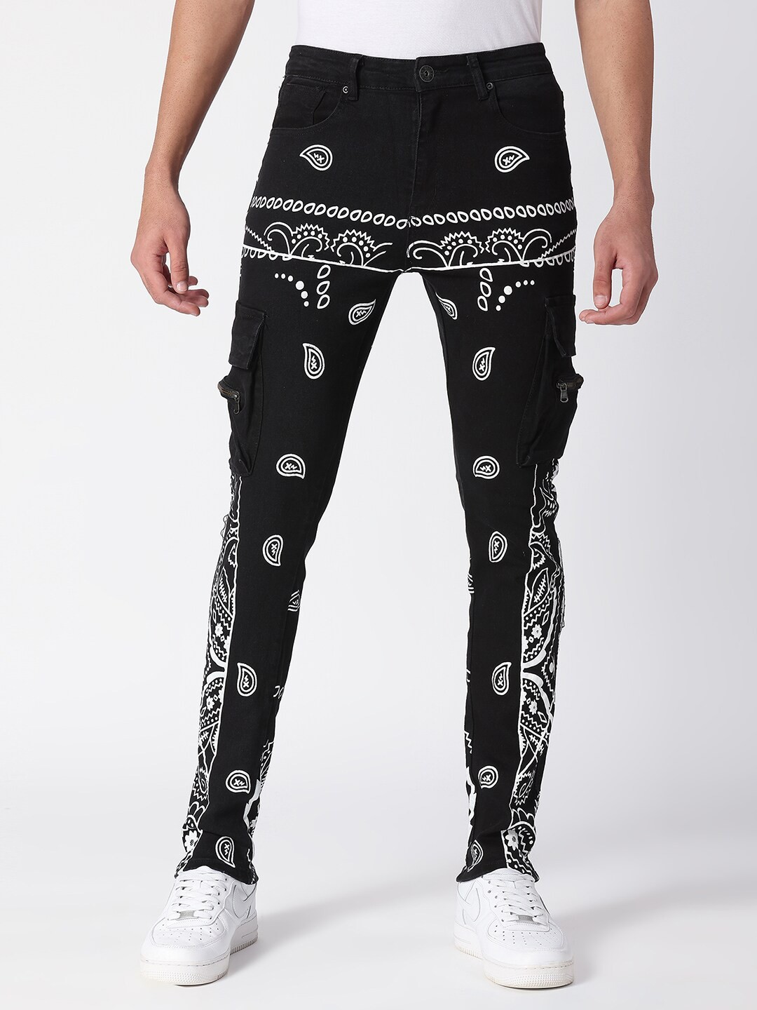 

WAIMEA Men Black Skinny Fit Printed Stretchable Jeans
