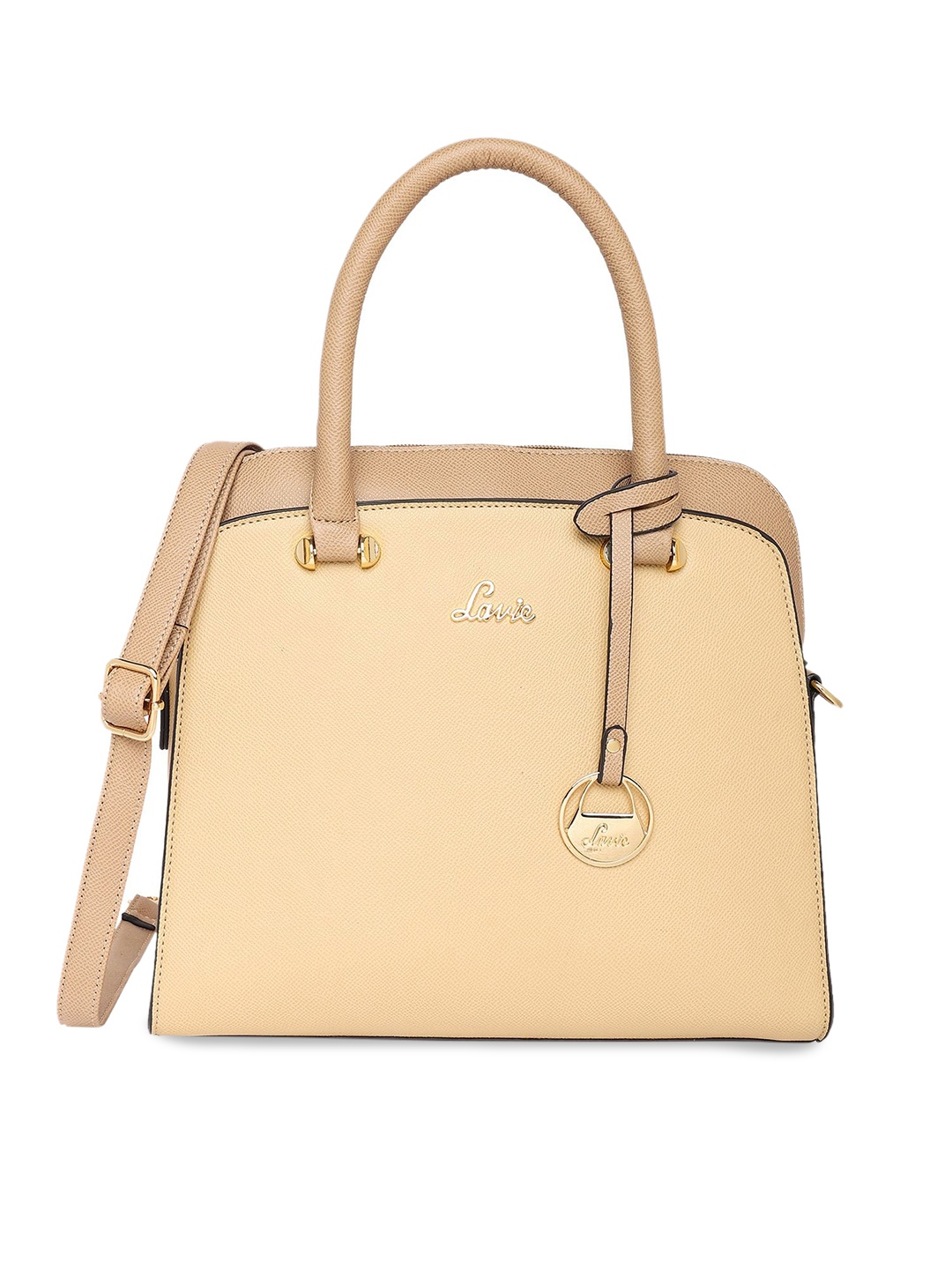 

Lavie Beige Colourblocked Structured Satchel