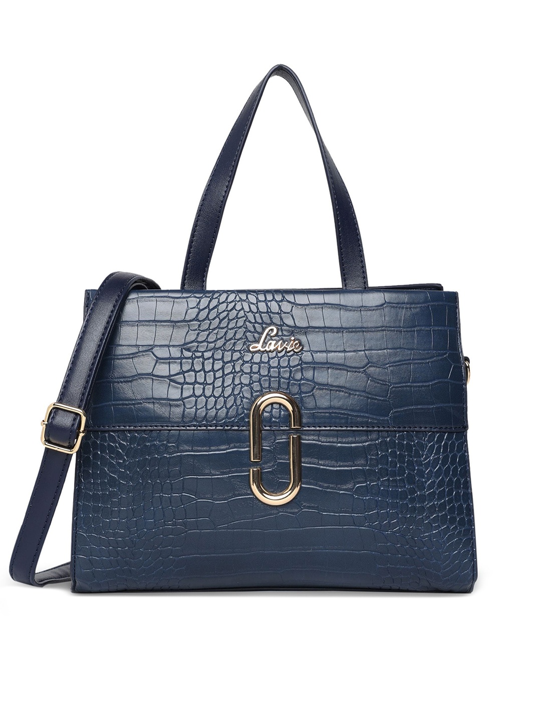 

Lavie Navy Blue Animal Textured Structured Handheld Bag