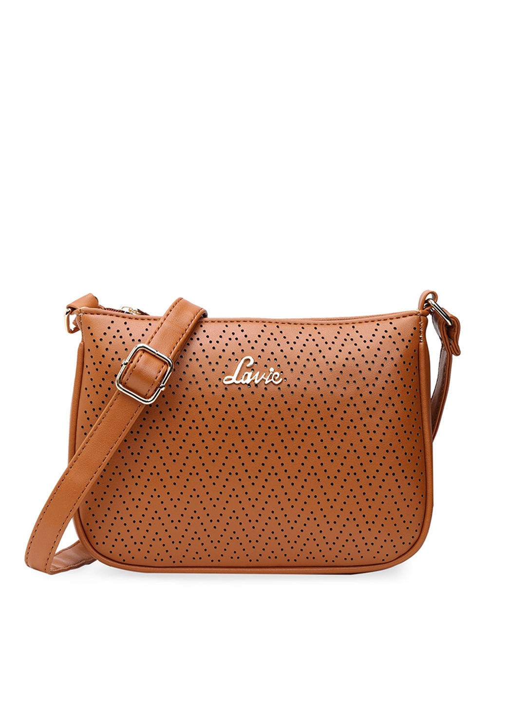 

Lavie Brown Textured Structured Sling Bag with Cut Work