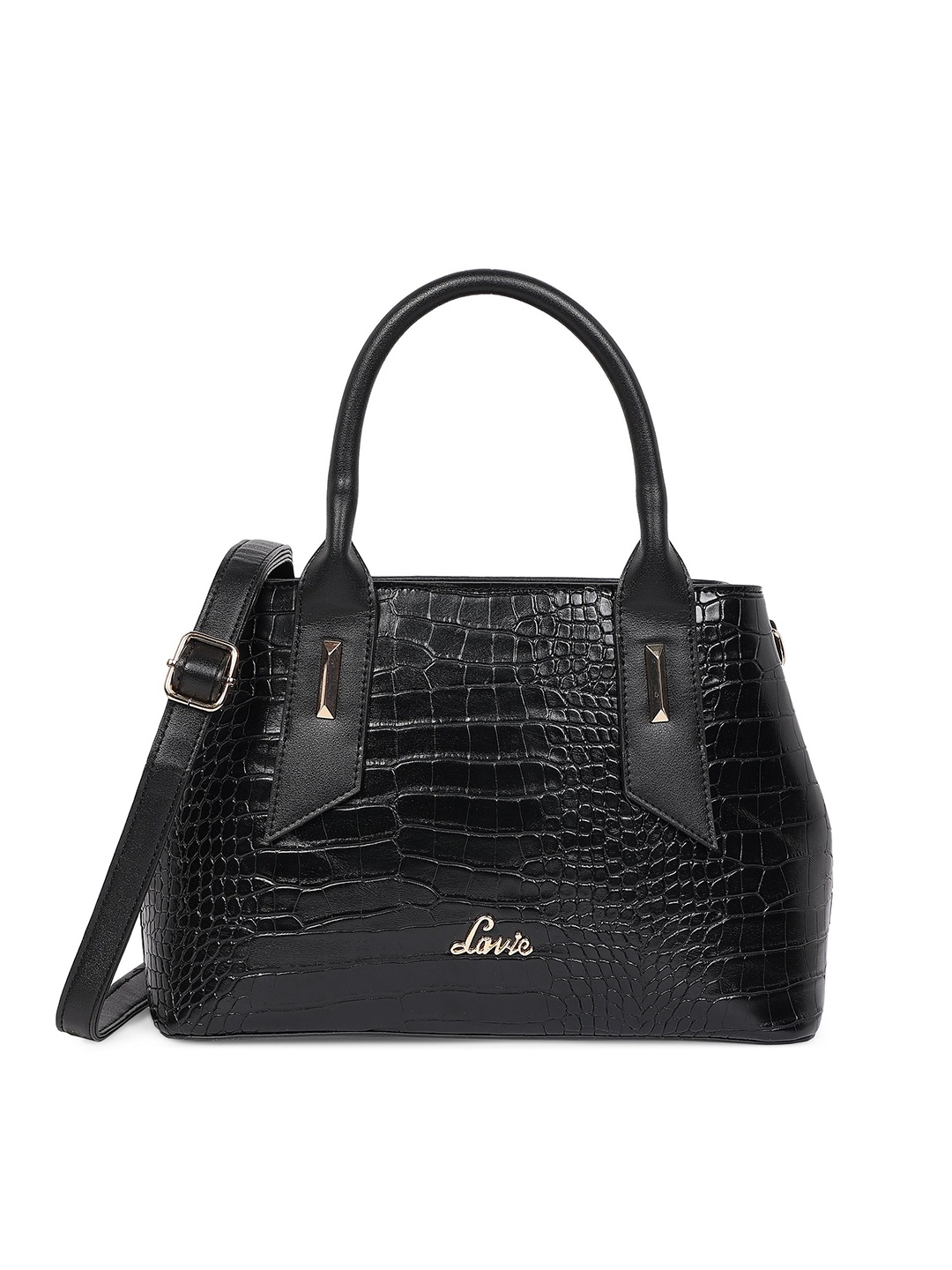 

Lavie Black Animal Textured Structured Handheld Bag