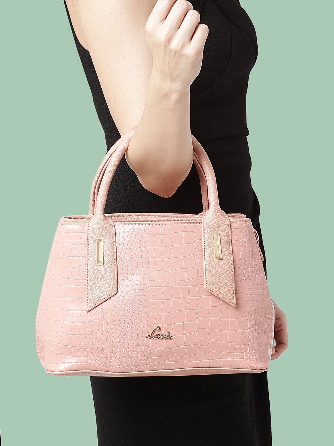 

Lavie Pink Animal Textured Structured Handheld Bag