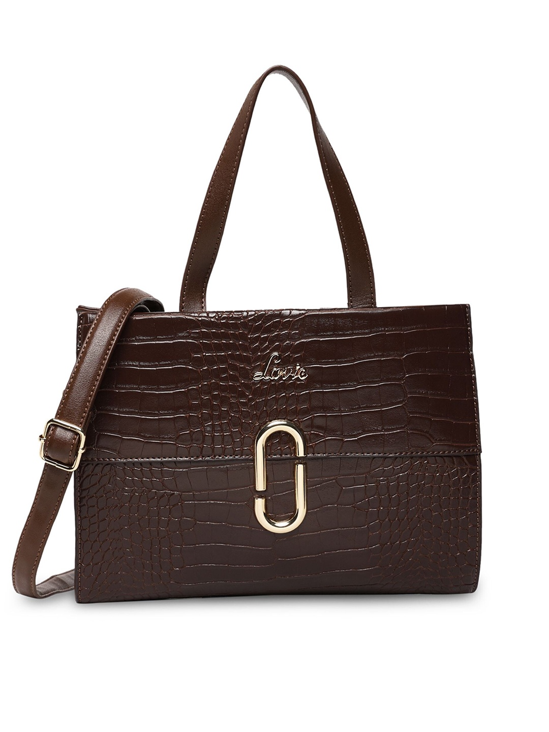 

Lavie Coffee Brown Textured Structured Shoulder Bag