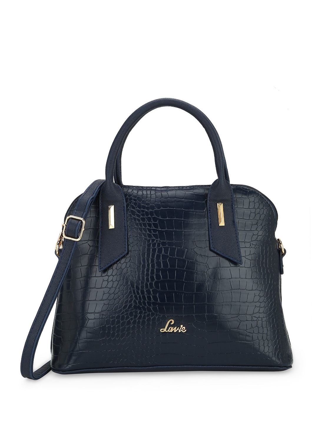 

Lavie Navy Blue Textured Structured Handheld Bag