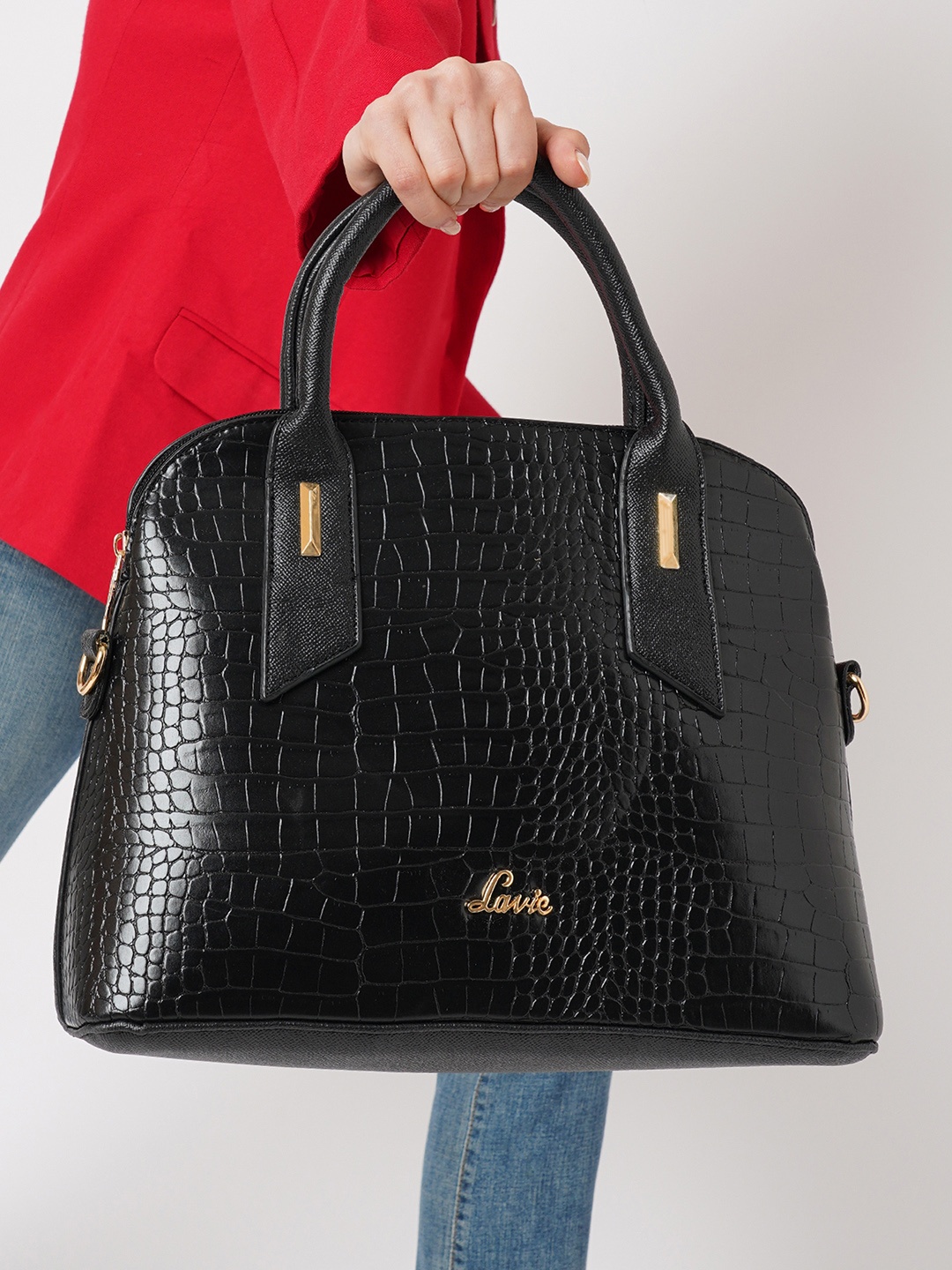 

Lavie Black Textured Structured Handheld Bag
