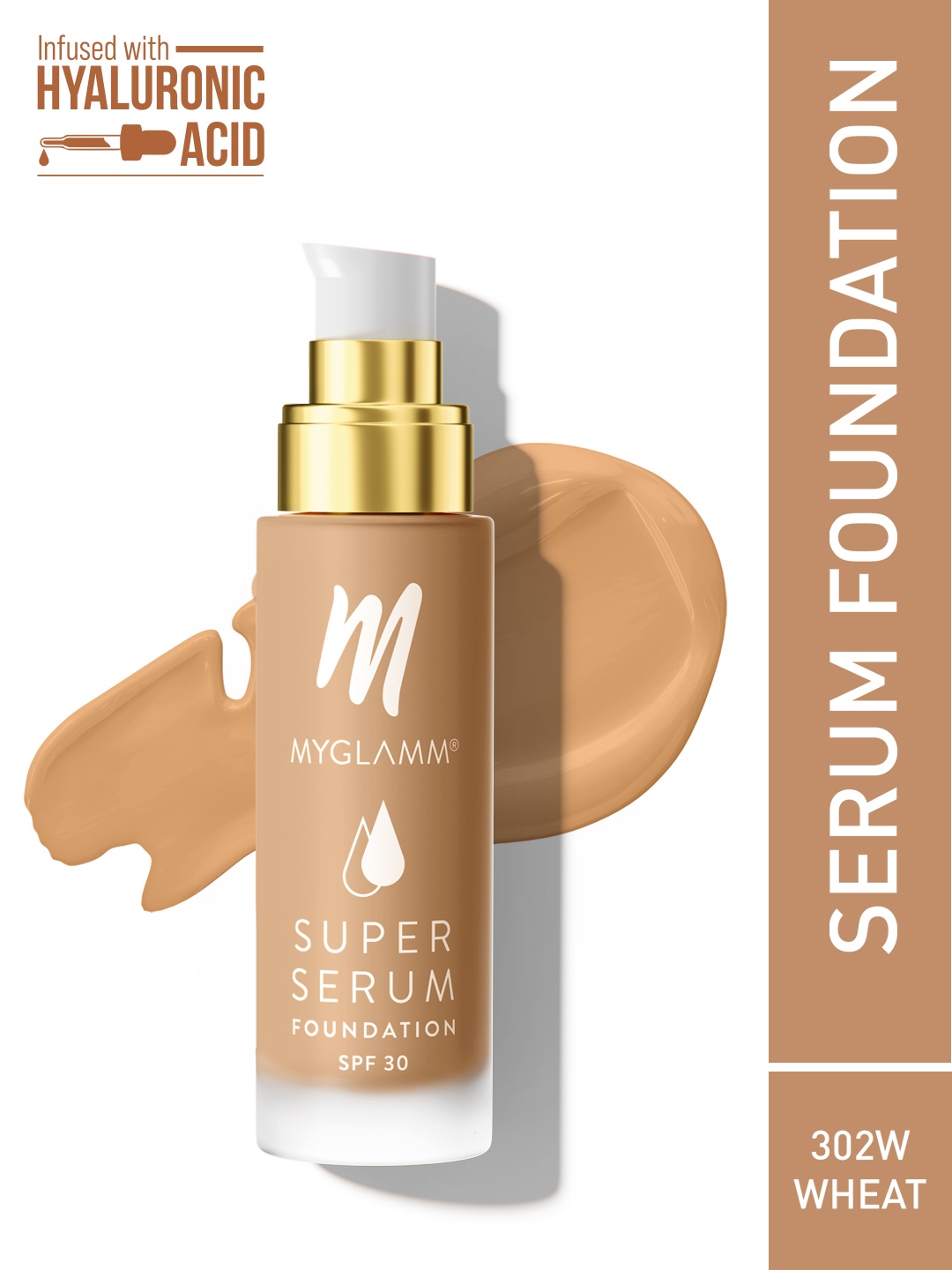 

MyGlamm SPF 30 Super Serum Foundation with Hyaluronic Acid 33g - Wheat 302W, Beige