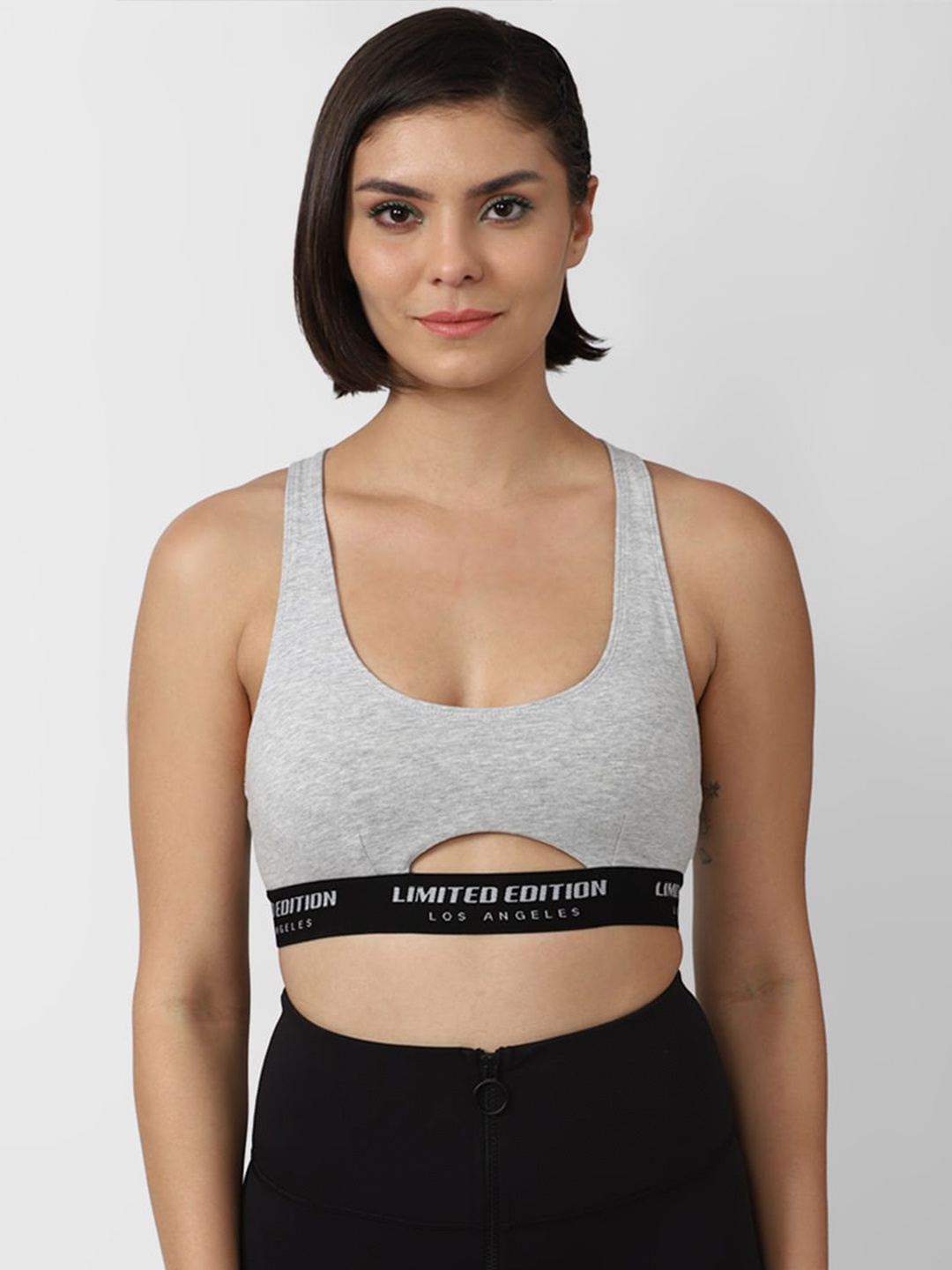 

FOREVER 21 Grey & Black Non Padded Cotton Active Bra