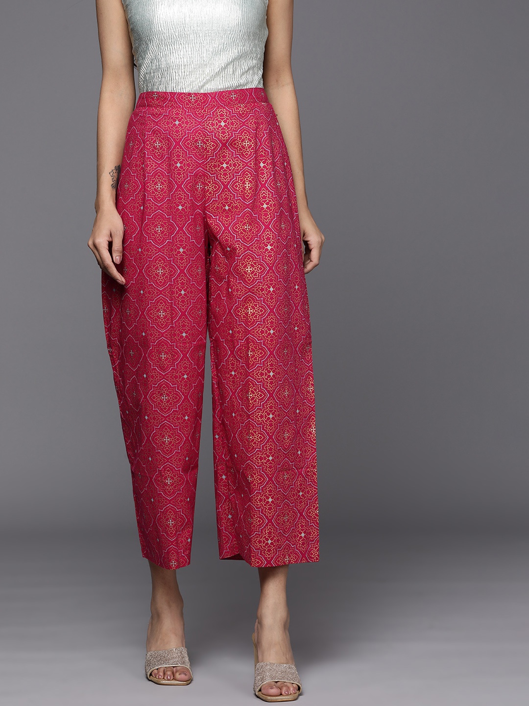 

Indo Era Women Ethnic Motifs Printed Palazzos, Pink