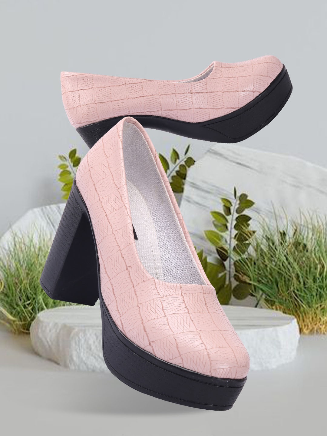 

FASHIMO Pink & Black Textured Flatform Pumps