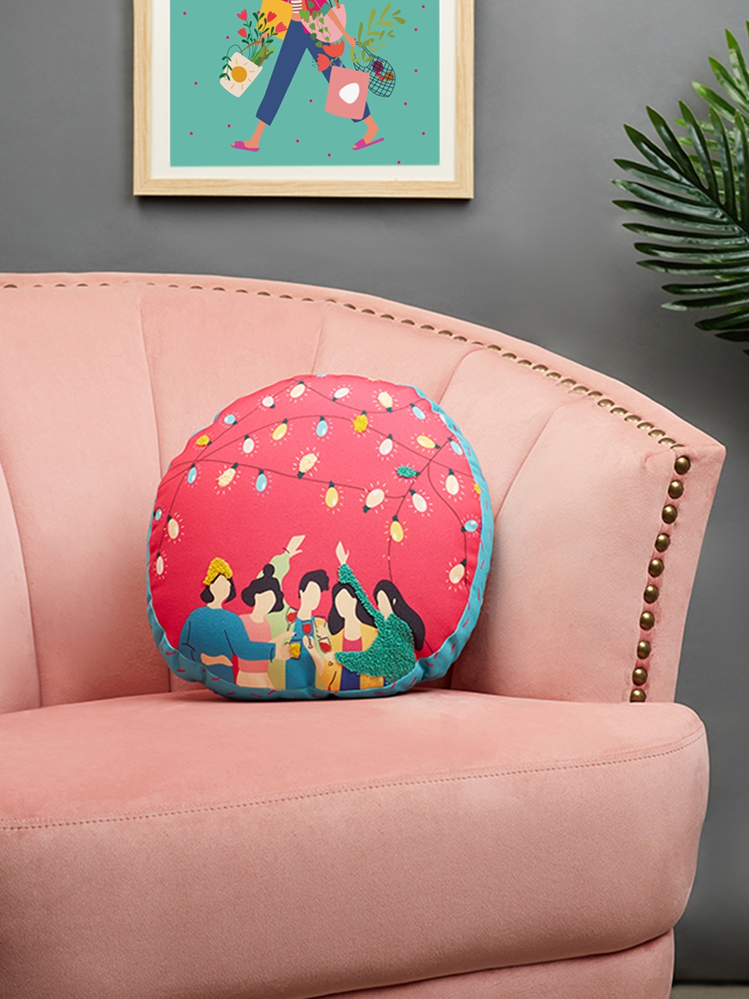 

HomeTown Yellow & Pink Printed & Embroidered Reversible Cushion