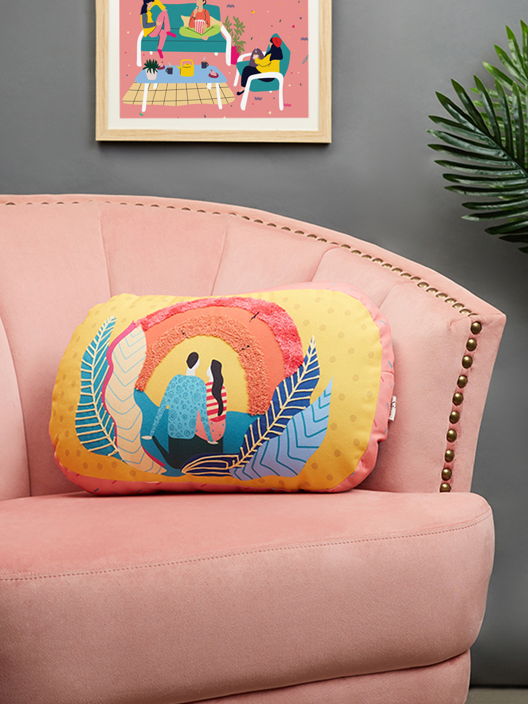 

HomeTown Blue & Yellow Printed & Embroidered Reversible Cushion
