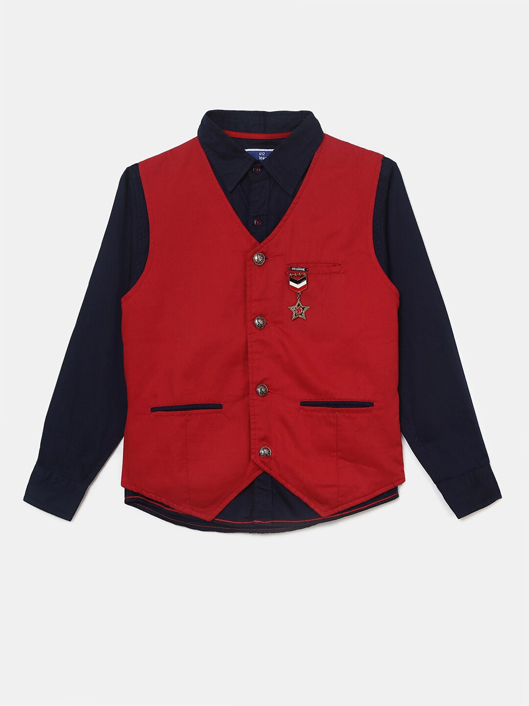 

V-Mart Boys Navy Blue Casual Shirt With Waistcoat