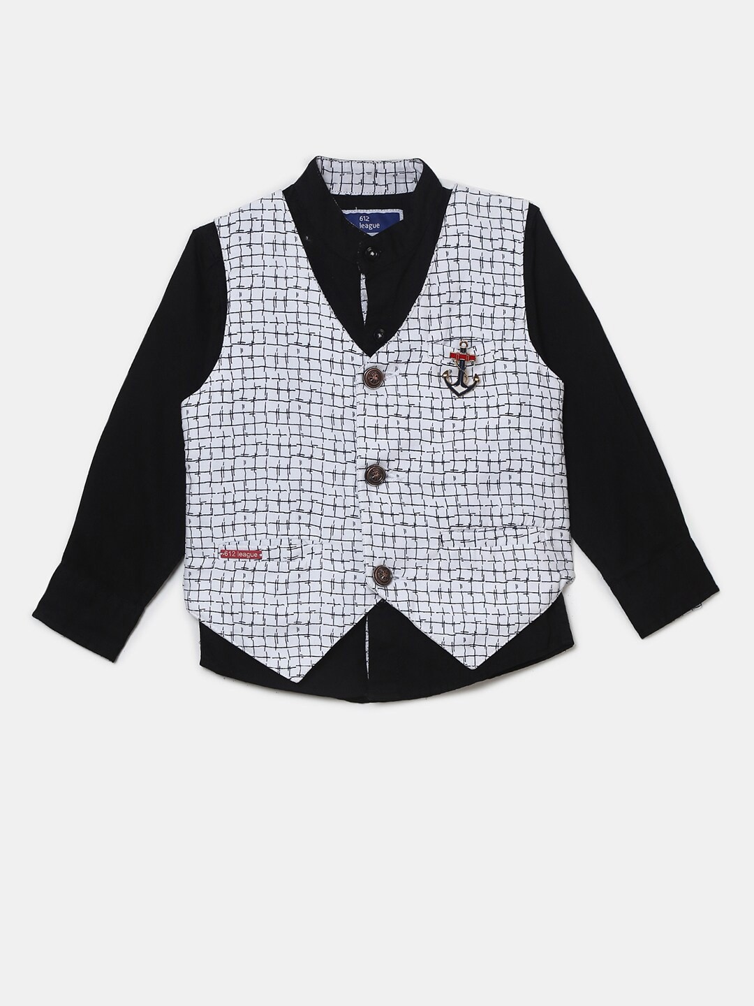 

V-Mart Boys Black Casual Shirt With Waistcoat
