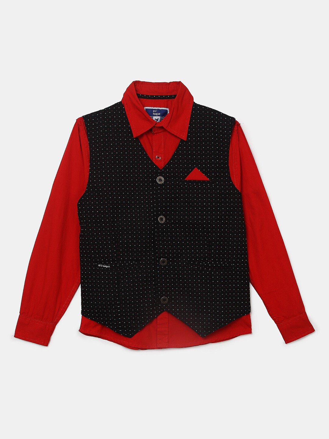 

V-Mart Boys Red Casual Shirt With Waistcoat