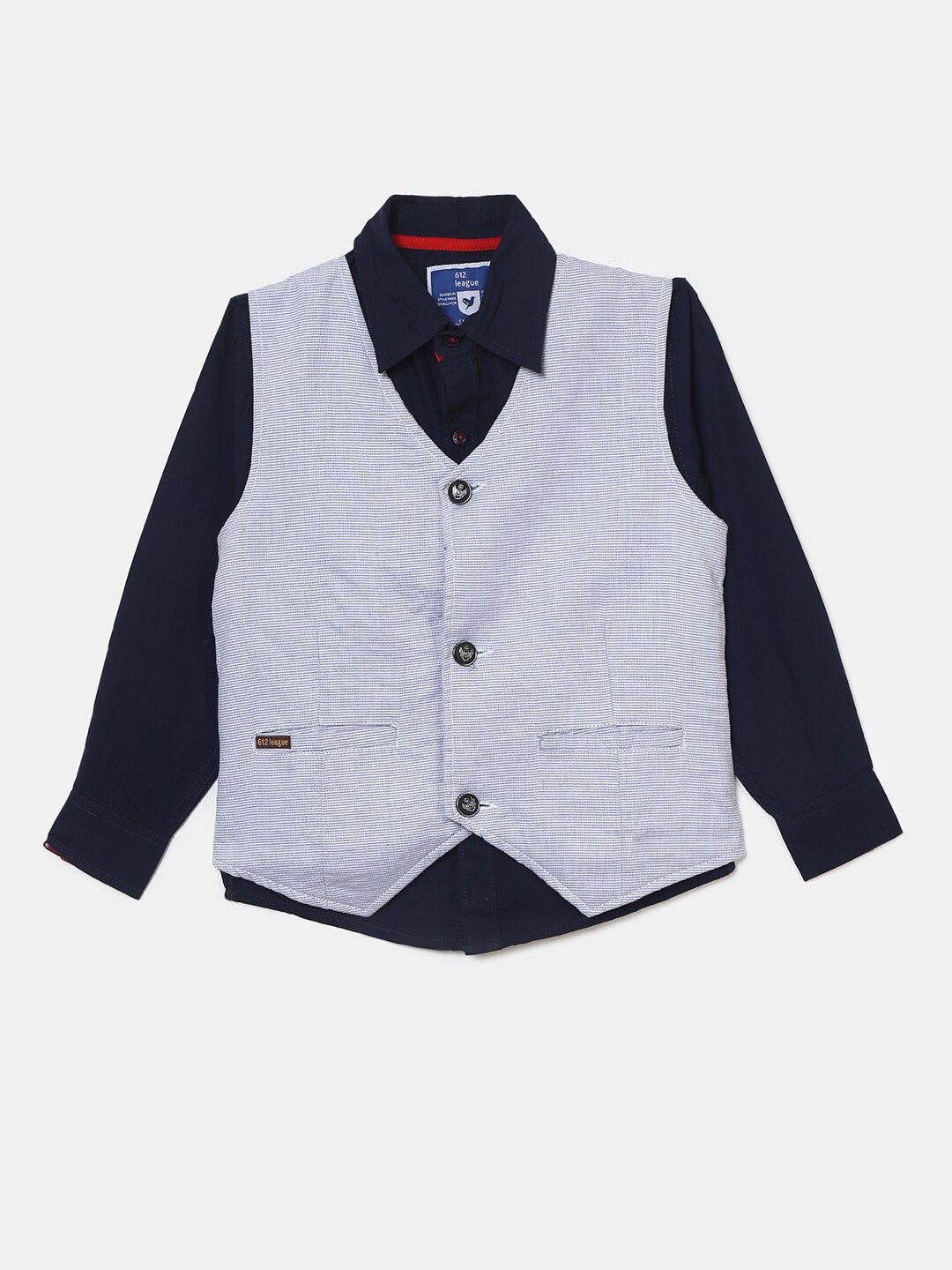 

V-Mart Boys Navy Blue Colourblocked Casual Shirt
