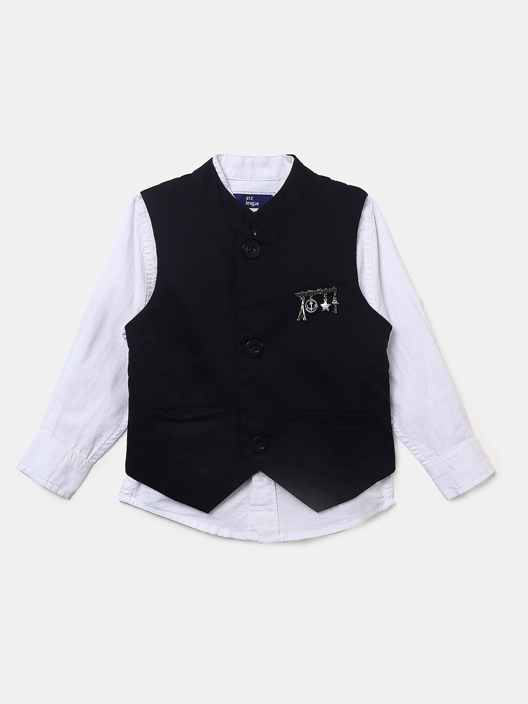 

V-Mart Boys White Cotton Casual Shirt With Waistcoat