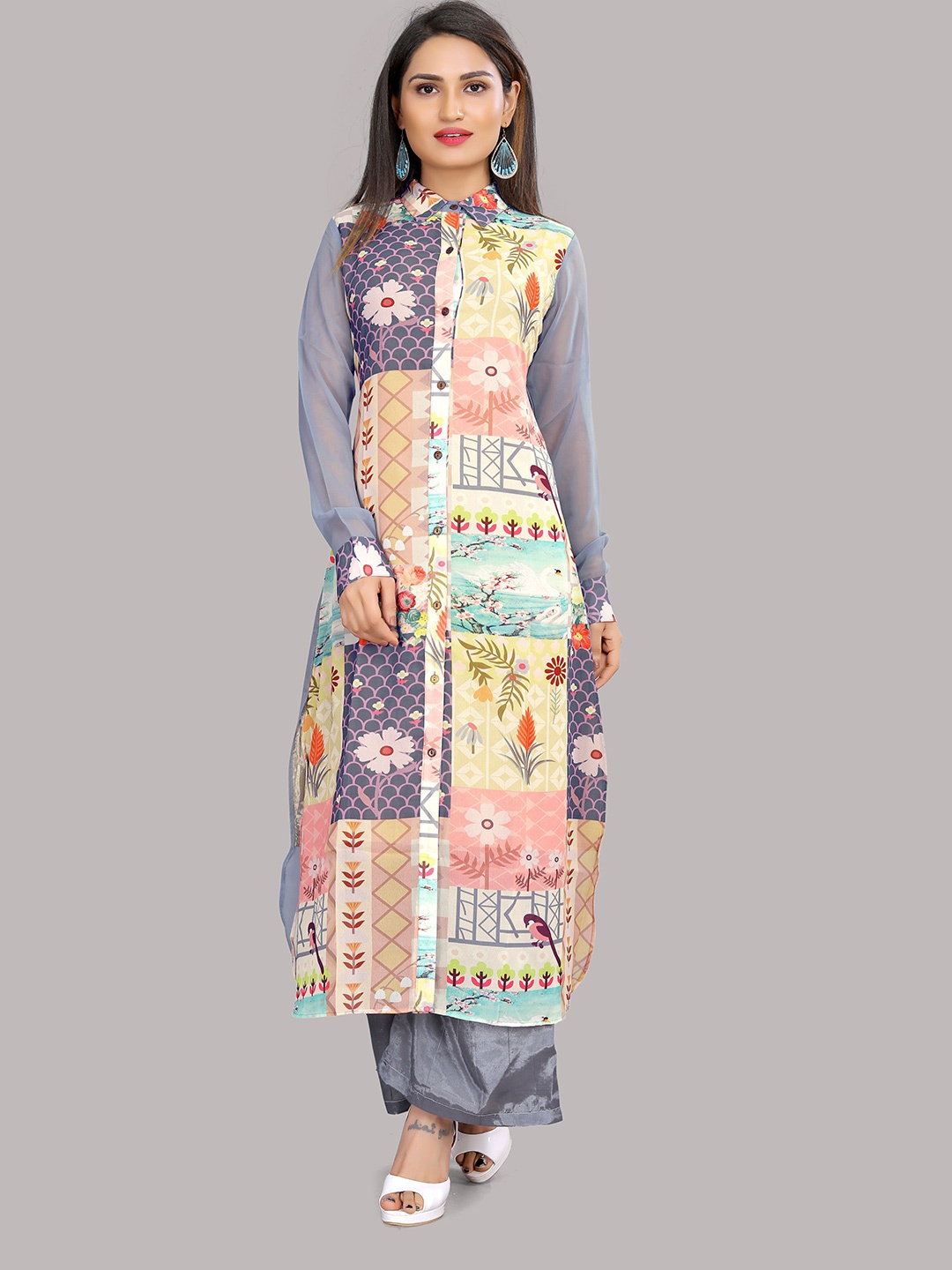 

Urban Luxe Women Blue Floral Printed Kurta