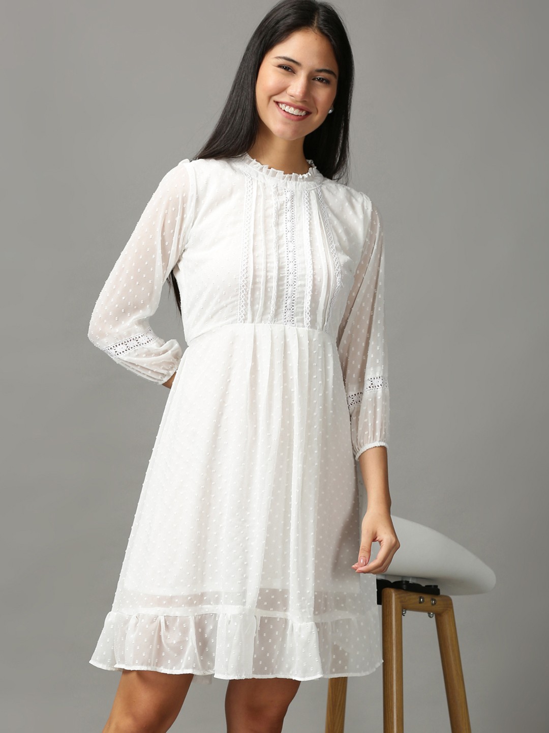 

SHOWOFF White Embroidered Ethnic Dress