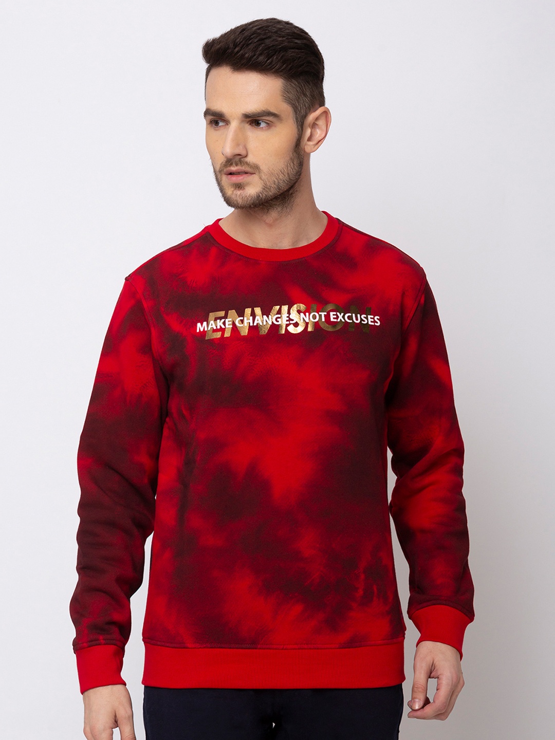 

Status Quo Men Red Printed Cotton Sweatshirt