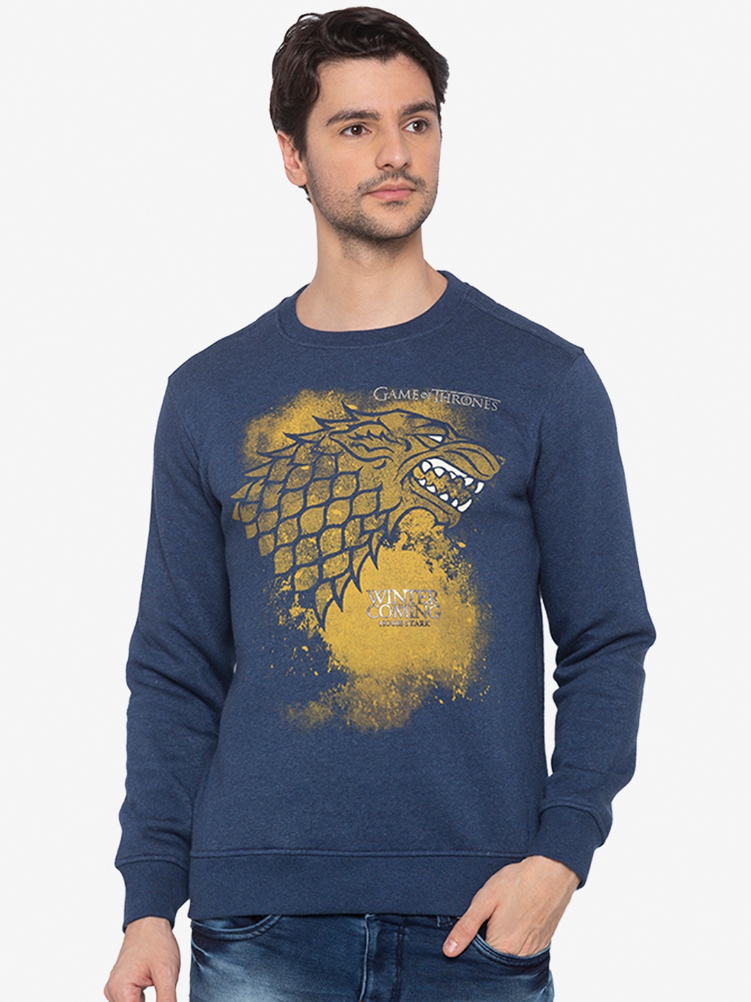 

Status Quo Graphic Printed Cotton Sweatshirt, Navy blue