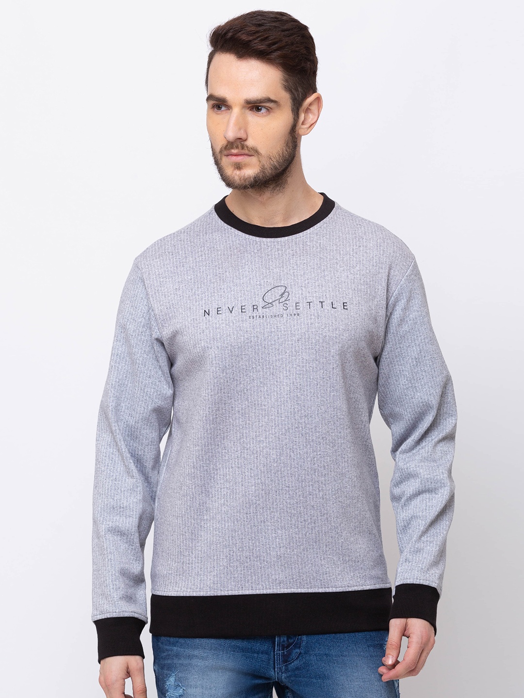 

Status Quo Men Grey Printed Cotton Sweatshirt