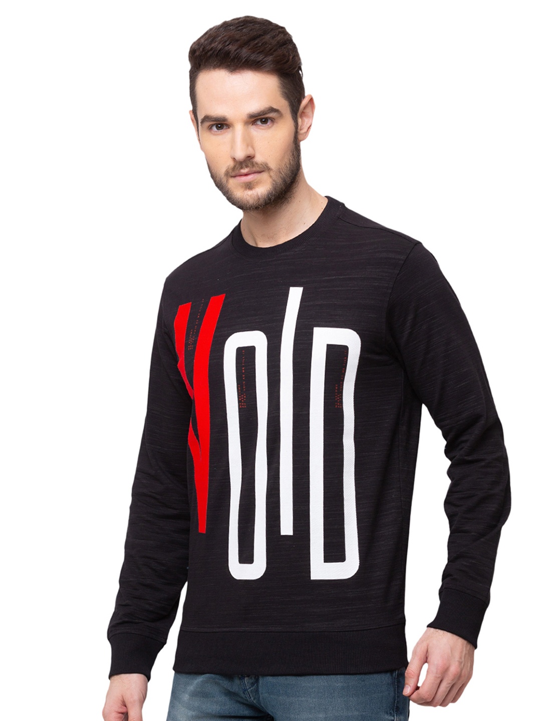 

Status Quo Men Plus Size Black Printed Cotton Sweatshirt