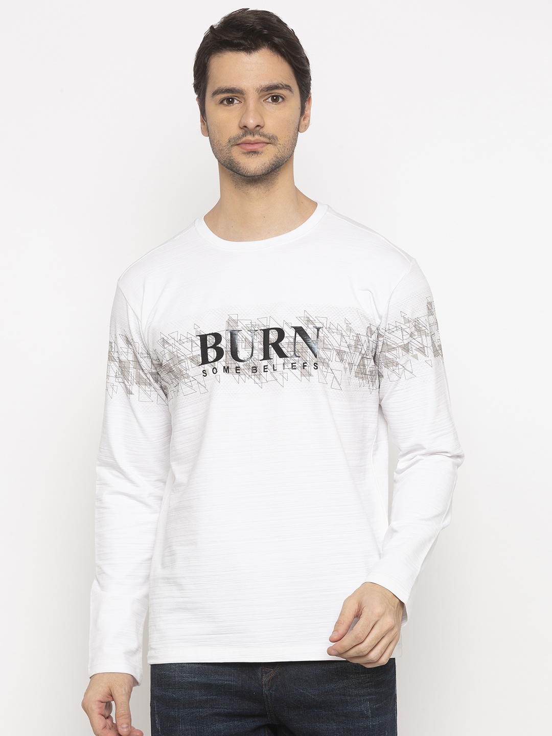 

Status Quo Men White Printed Cotton Sweatshirt