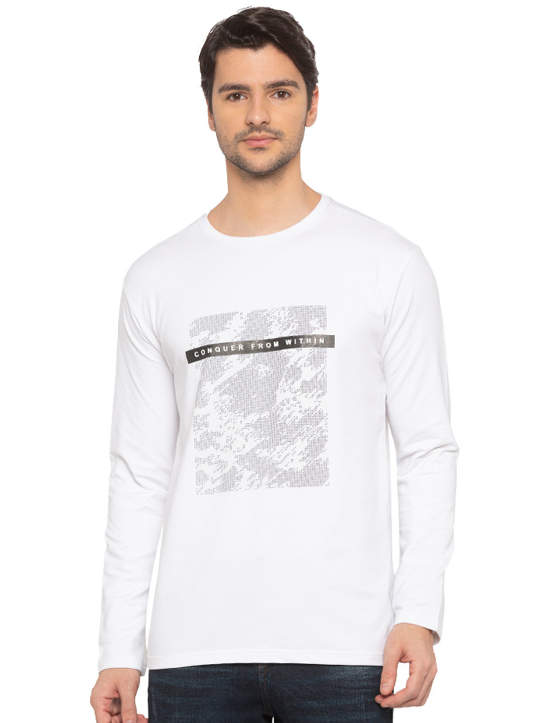 

Status Quo Men Plus Size White Printed Cotton Sweatshirt