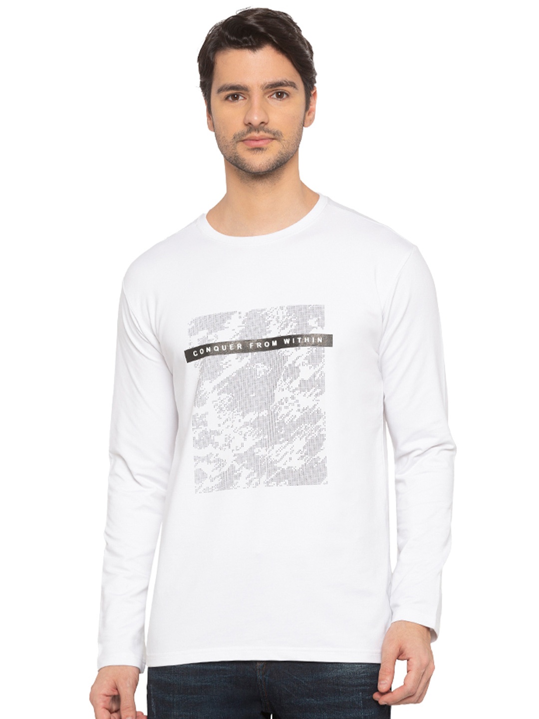 

Status Quo Men White Printed Cotton Sweatshirt