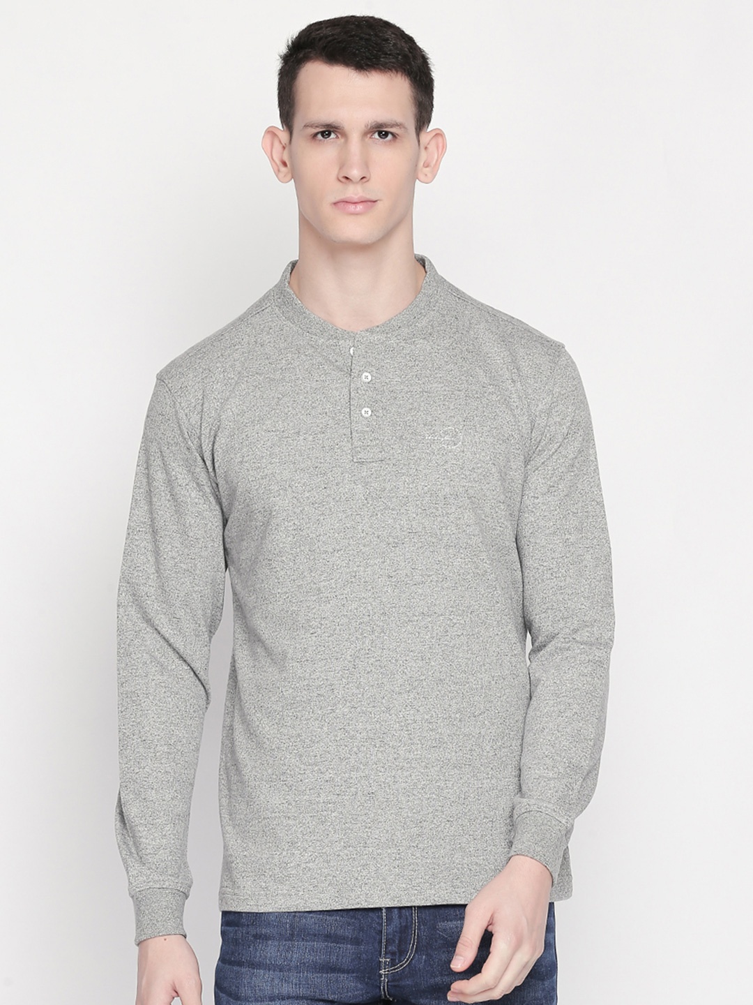

Status Quo Henley Neck Cotton Sweatshirt, Grey