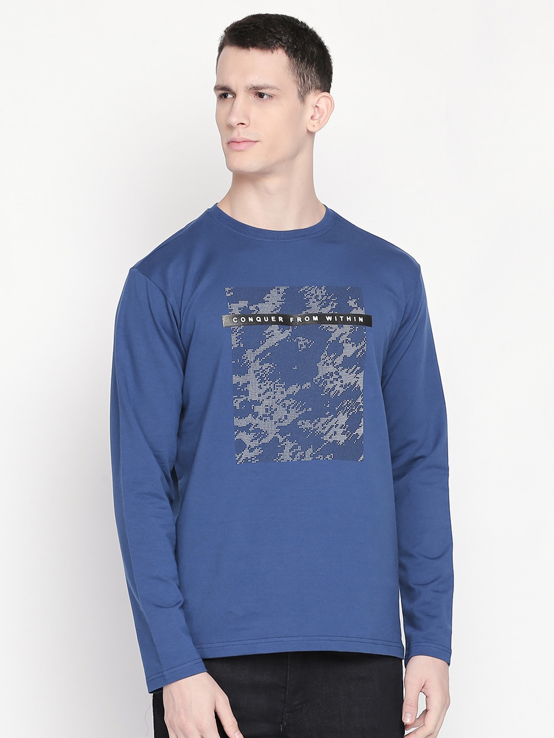 

Status Quo Men Navy Blue Printed Cotton Sweatshirt