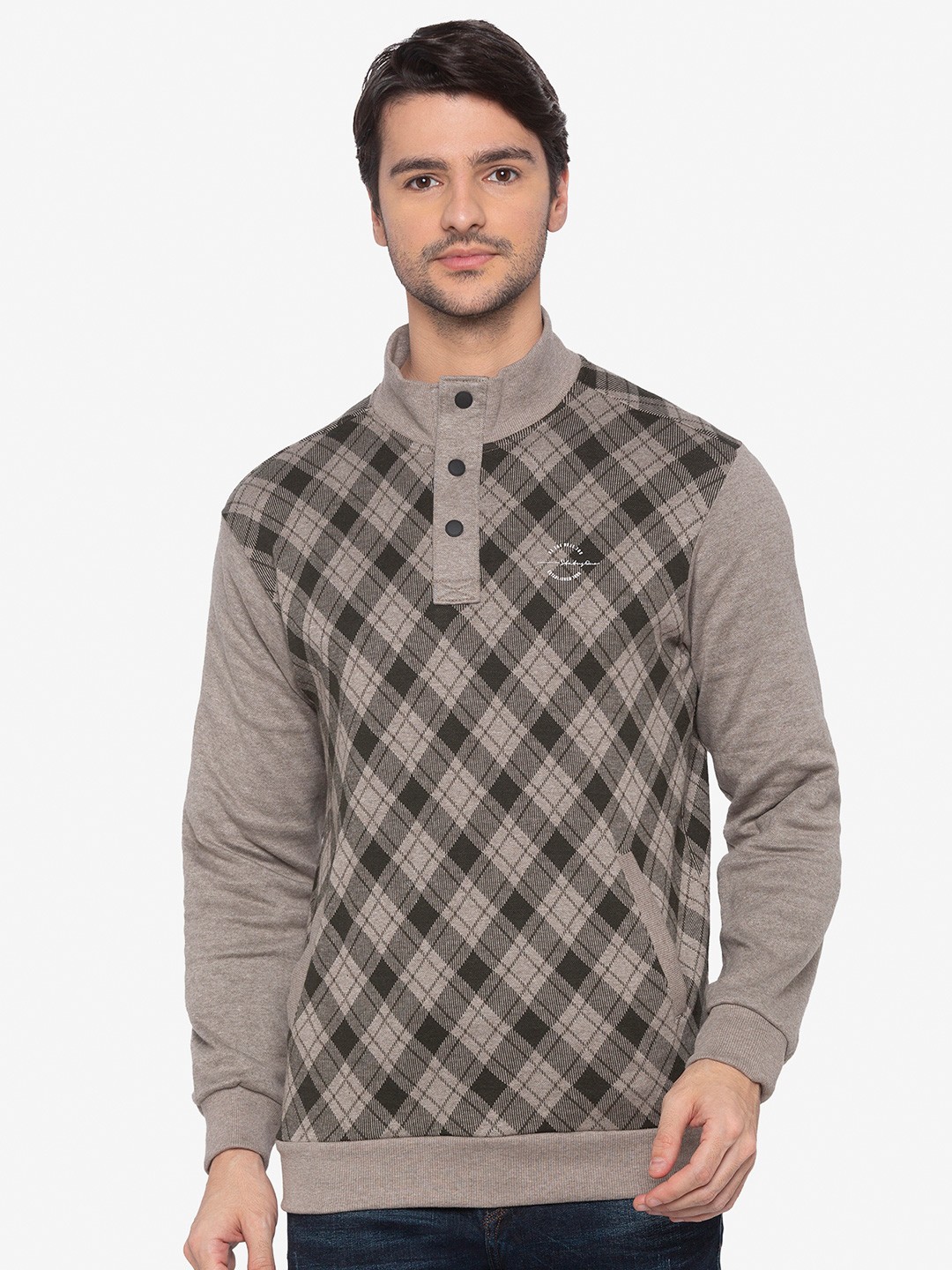 

Status Quo Men Beige Checked Cotton Sweatshirt