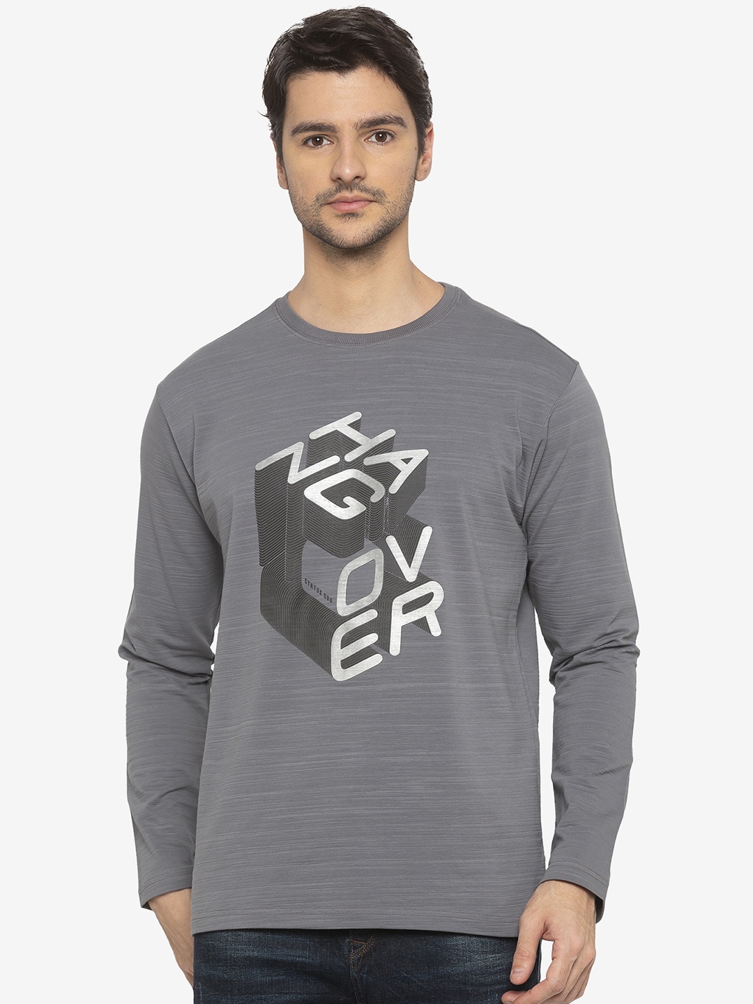 

Status Quo Typography Printed Cotton Sweatshirt, Grey