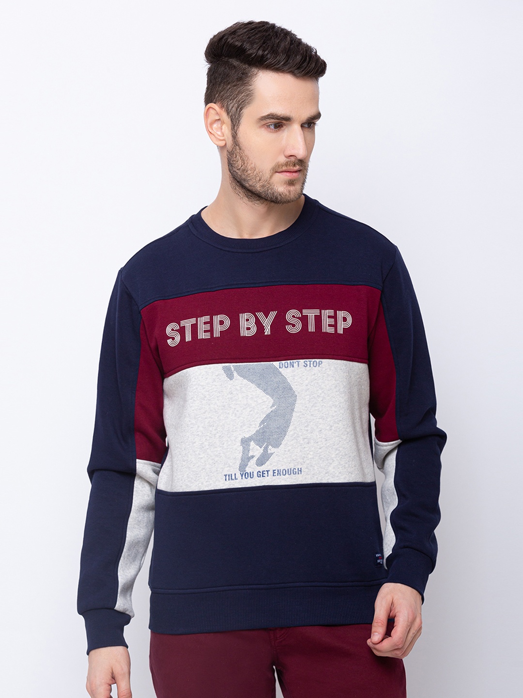 Status Quo Men Plus Size Navy Blue Printed Cotton Sweatshirt