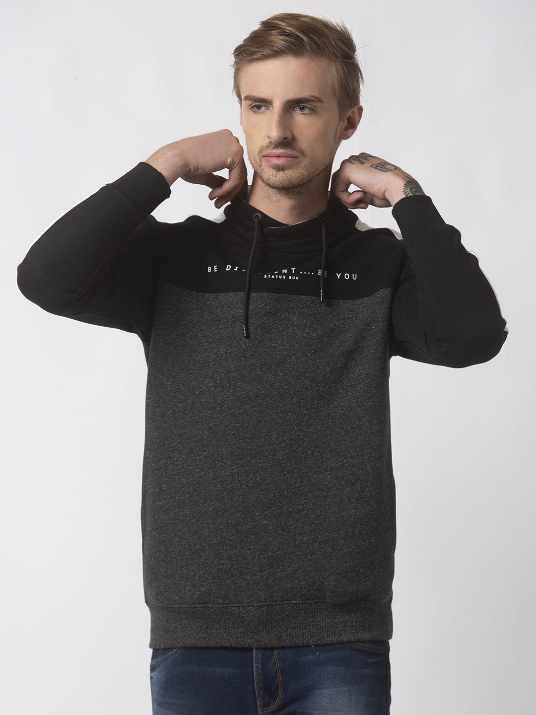 

Status Quo Men Black Colourblocked Sweatshirt