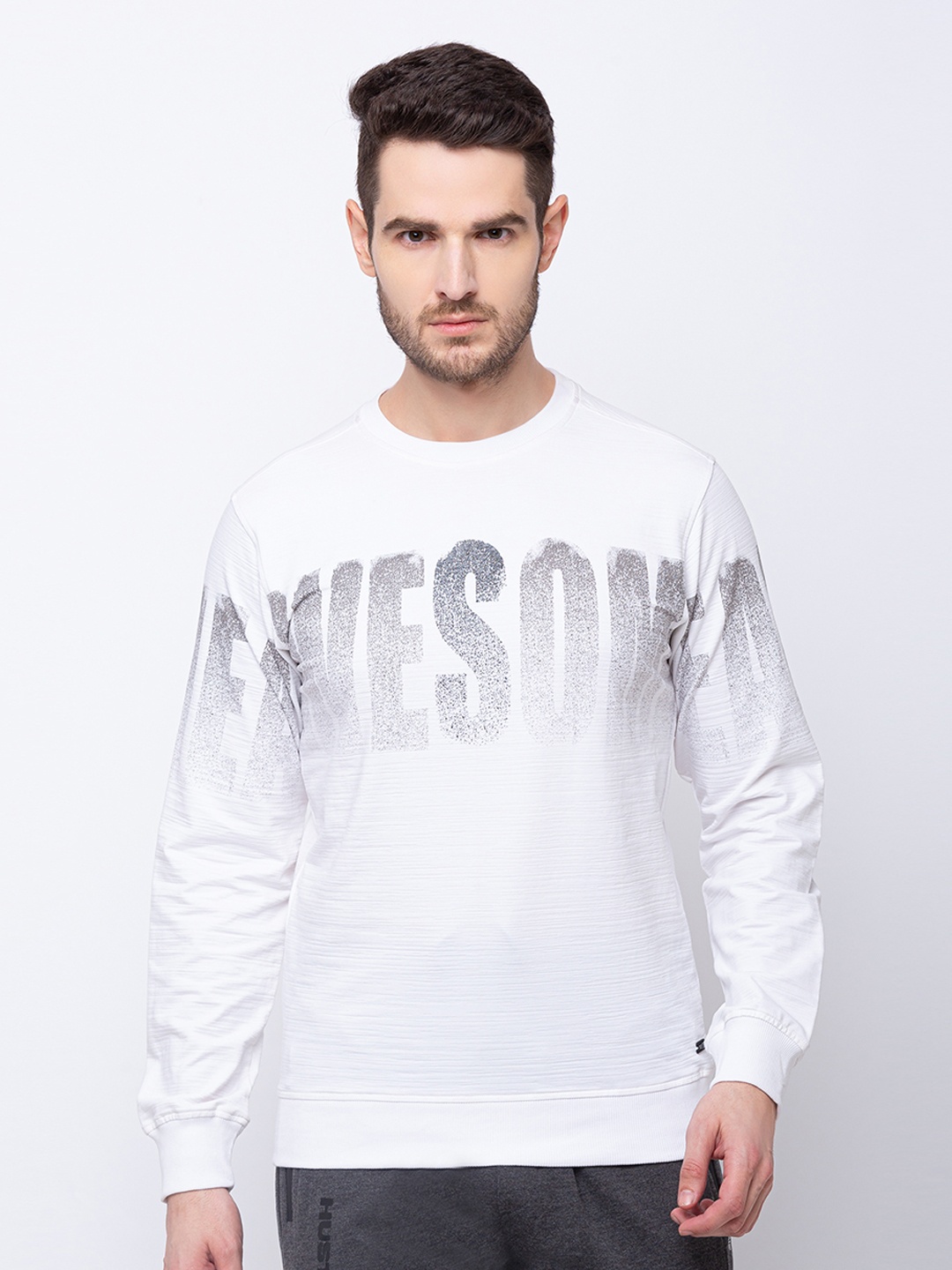 

Status Quo Men White Printed Cotton Sweatshirt