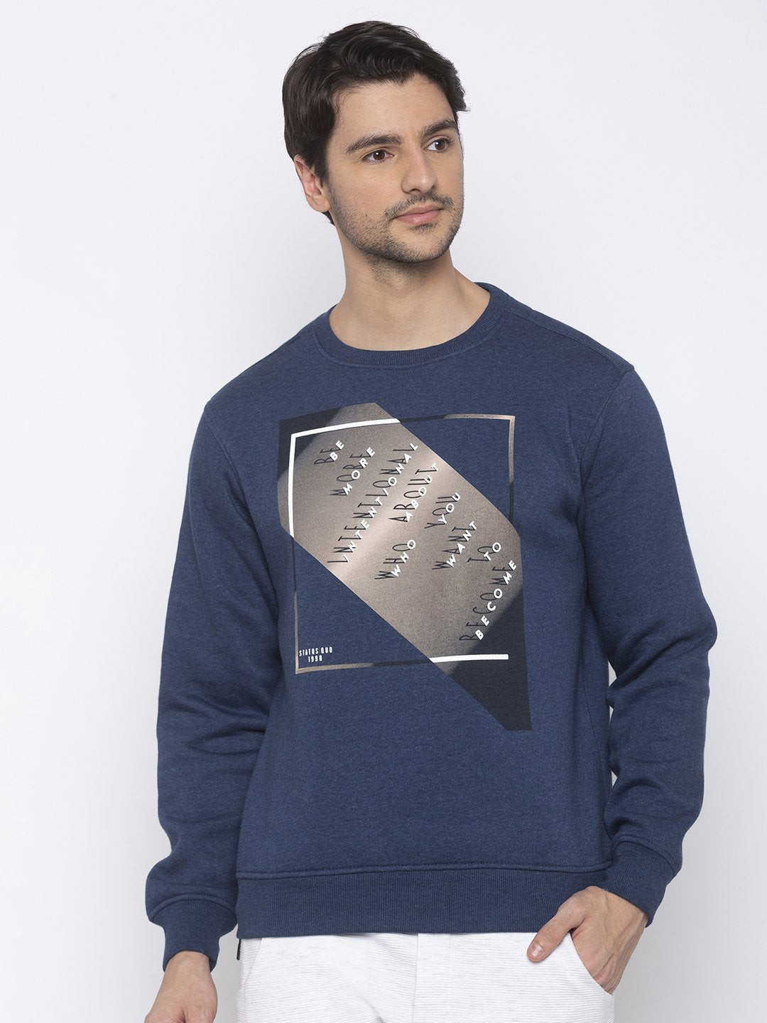 

Status Quo Men Navy Blue Printed Sweatshirt