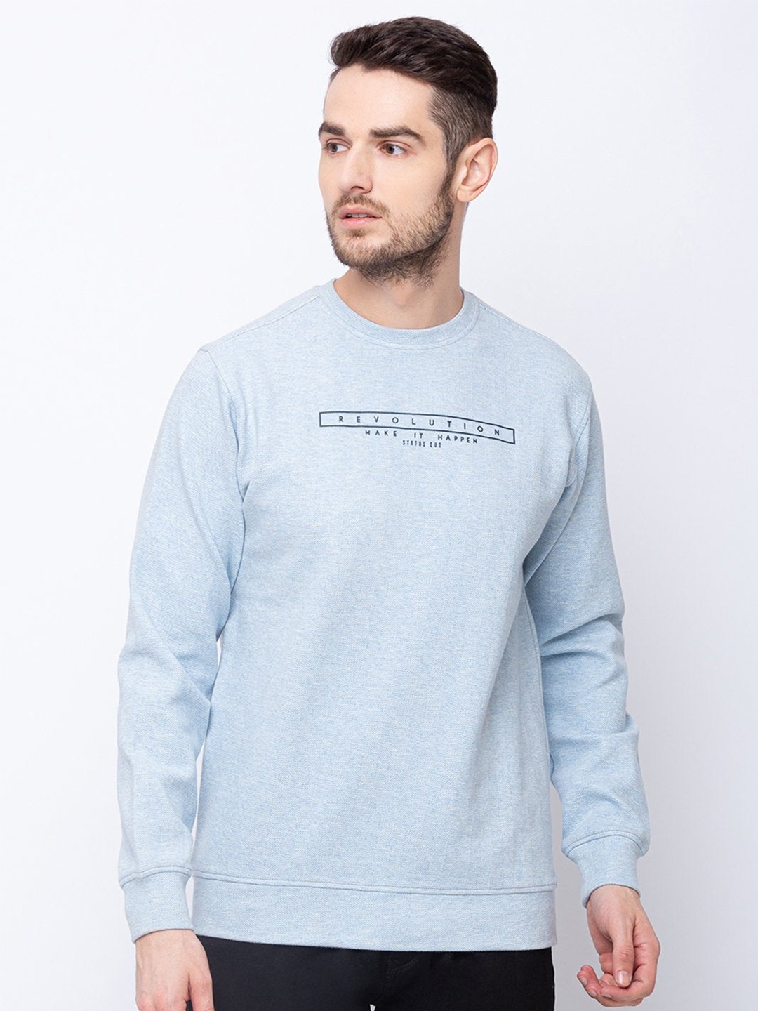 

Status Quo Men Blue Printed Cotton Sweatshirt
