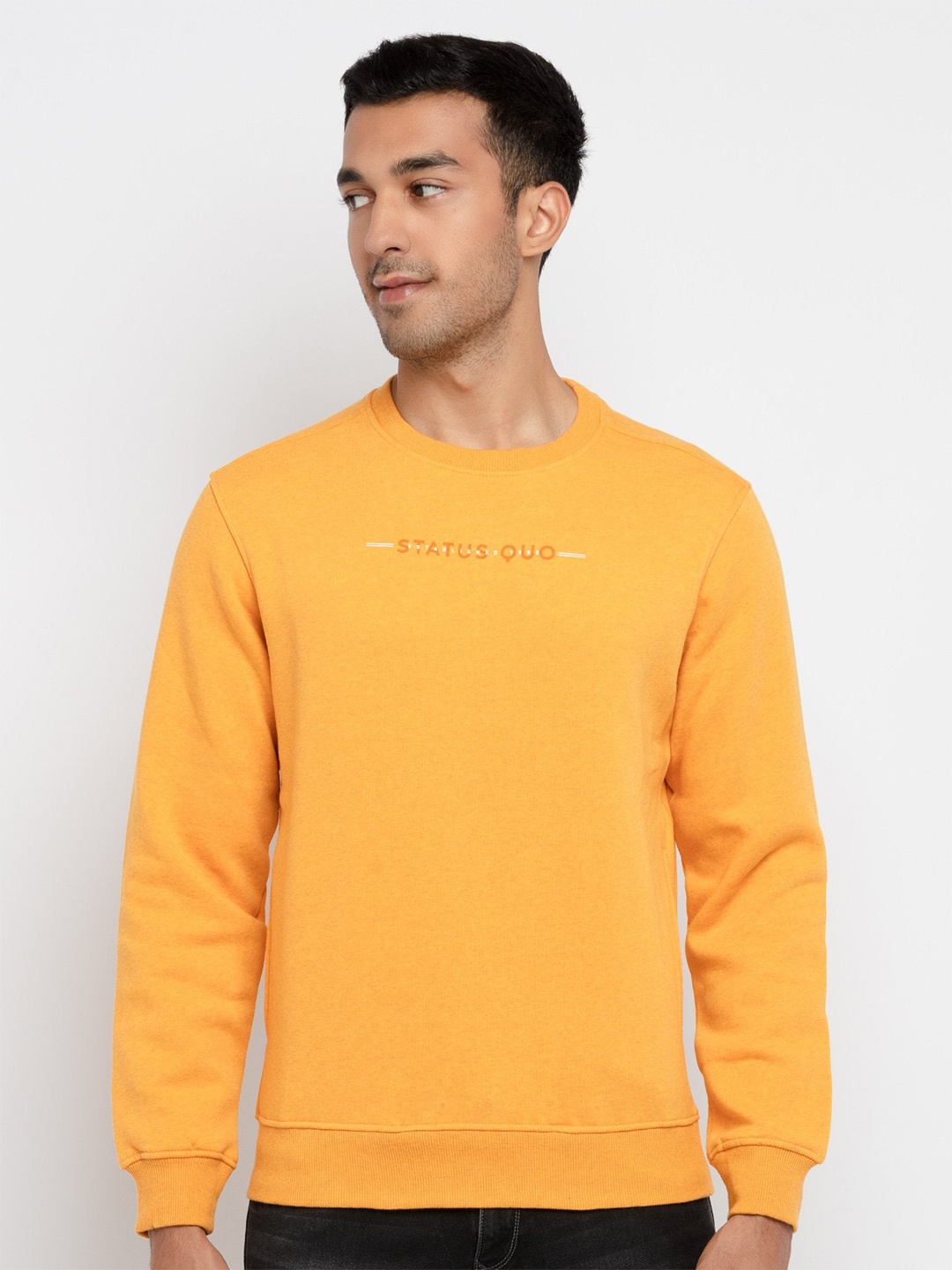 

Status Quo Men Mustard Yellow Cotton Sweatshirt