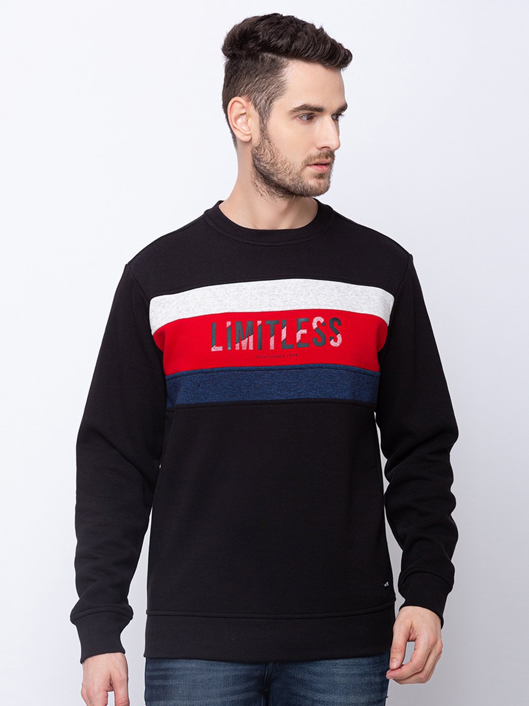 

Status Quo Men Black Striped Cotton Sweatshirt