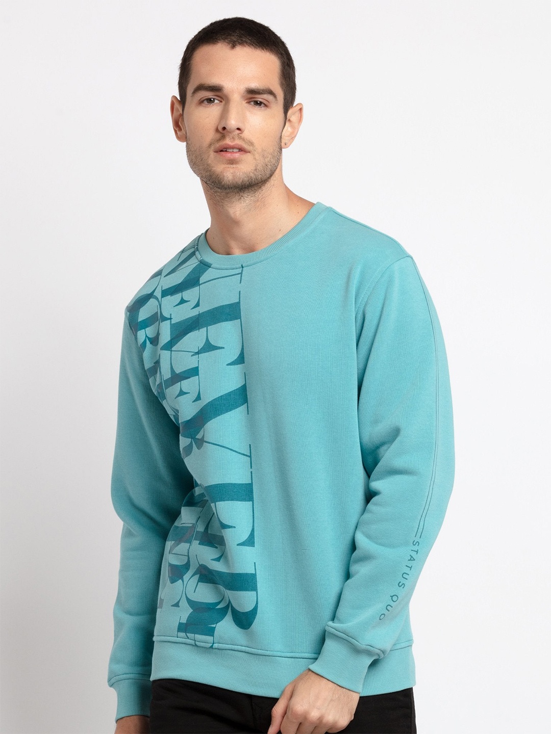 

Status Quo Men Blue Printed Cotton Sweatshirt