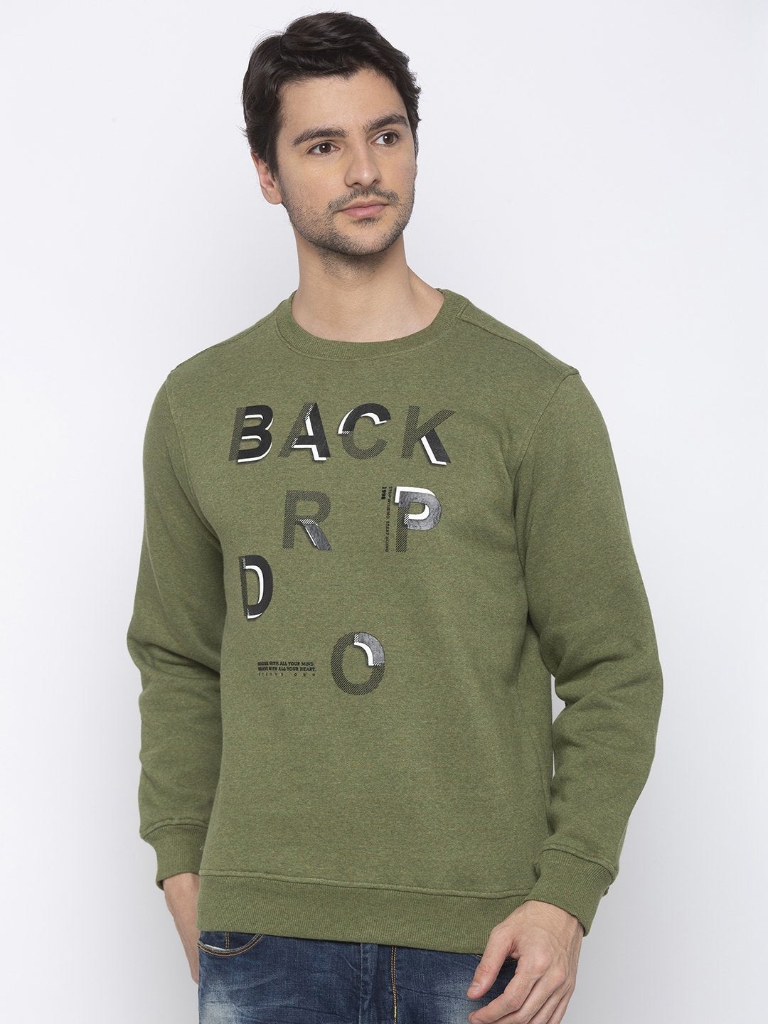 

Status Quo Men Olive Green Printed Sweatshirt