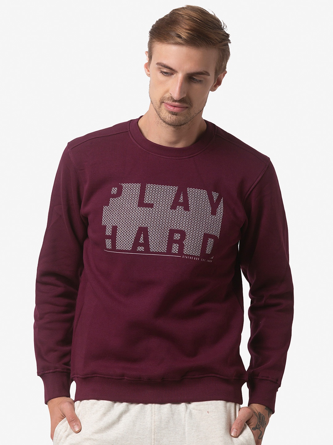 

Status Quo Men Maroon Printed Sweatshirt