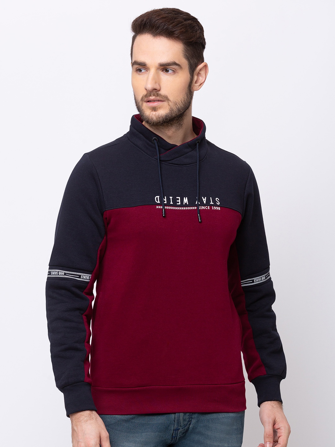 

Status Quo Men Navy Blue & Marron Colourblocked Sweatshirt
